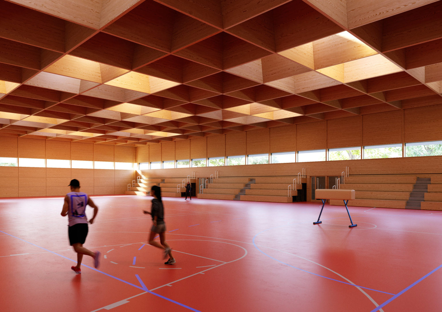 Architekturvisualisierung Wettbewerb Dreifeldsporthalle Sporthalle Ladenburg, Haug Schmidtler Architekten